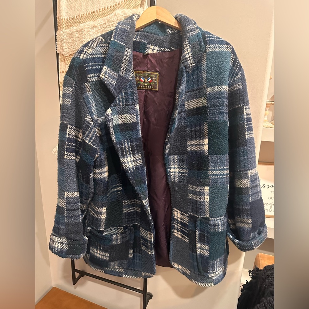 —SOLD—Vintage French Country Express Blue Plaid Coat